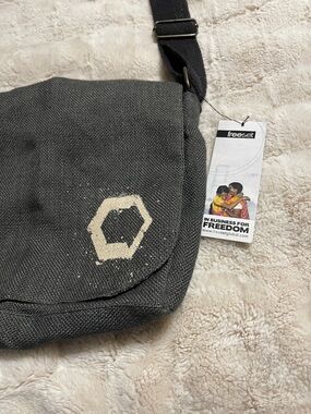 Charcoal Canvas Satchel with Cream Hex Accent